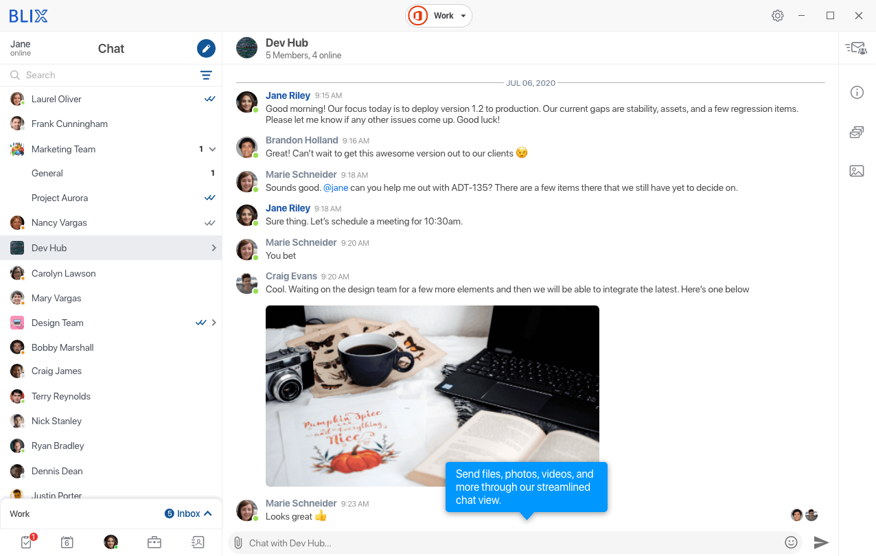 Rich chat messaging in Blix