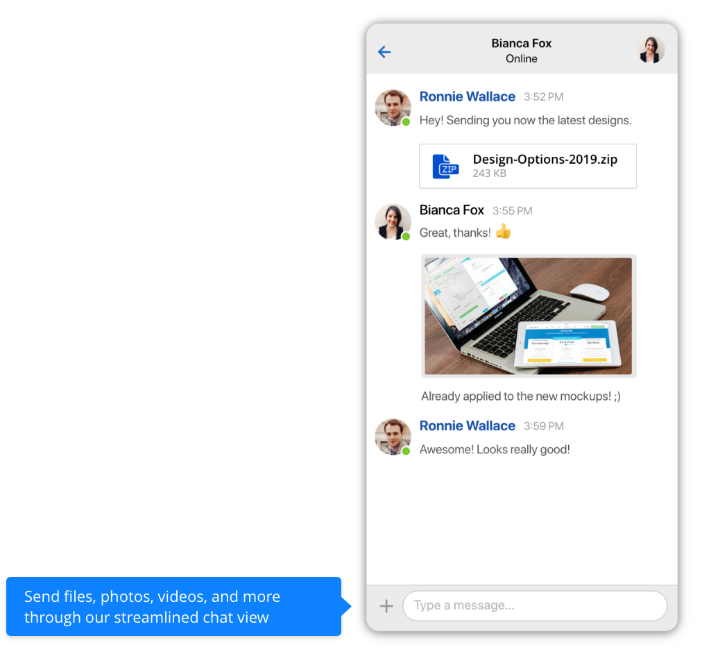 Rich chat messaging in Blix on mobile