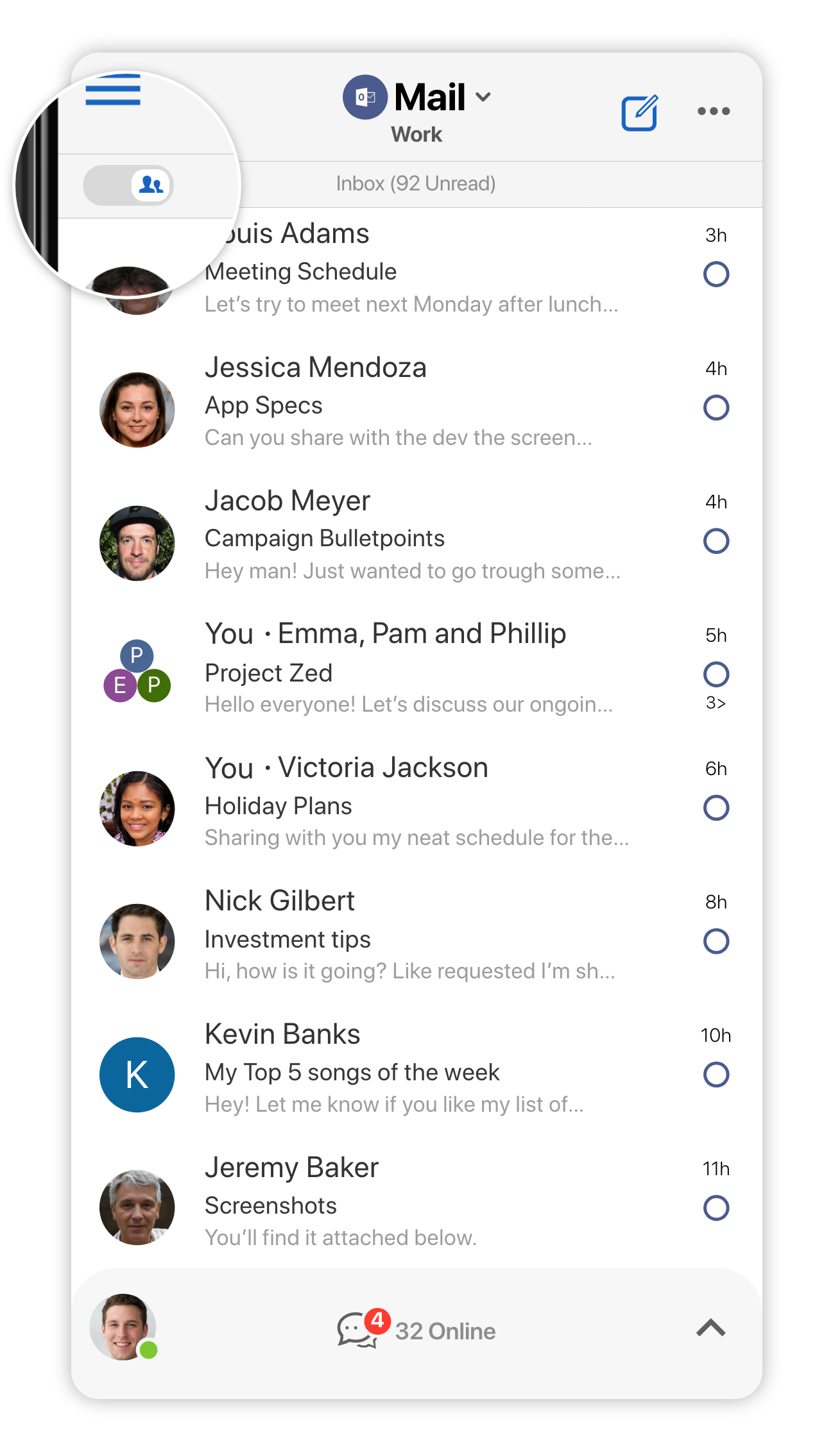 People Centric inbox view in Blix on mobile